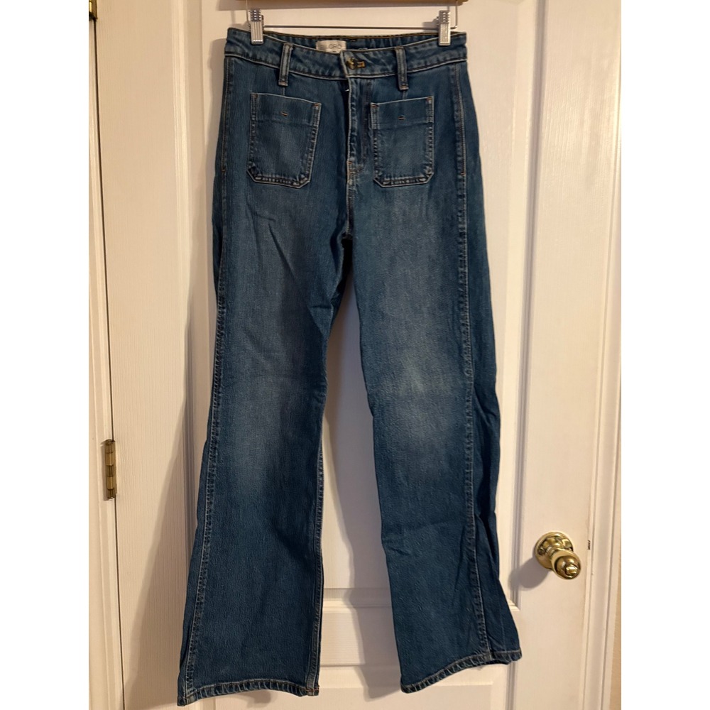 Pilcro Wide Leg Jeans Womens 27 Blue Patch Pockets High Rise Trousers Boho